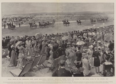 Royal Ascot im Krönungsjahr, Queen Alexandras Halbstaatsprozession entlang der Strecke zur königlichen Tribüne am Eröffnungstag von G.S. Amato